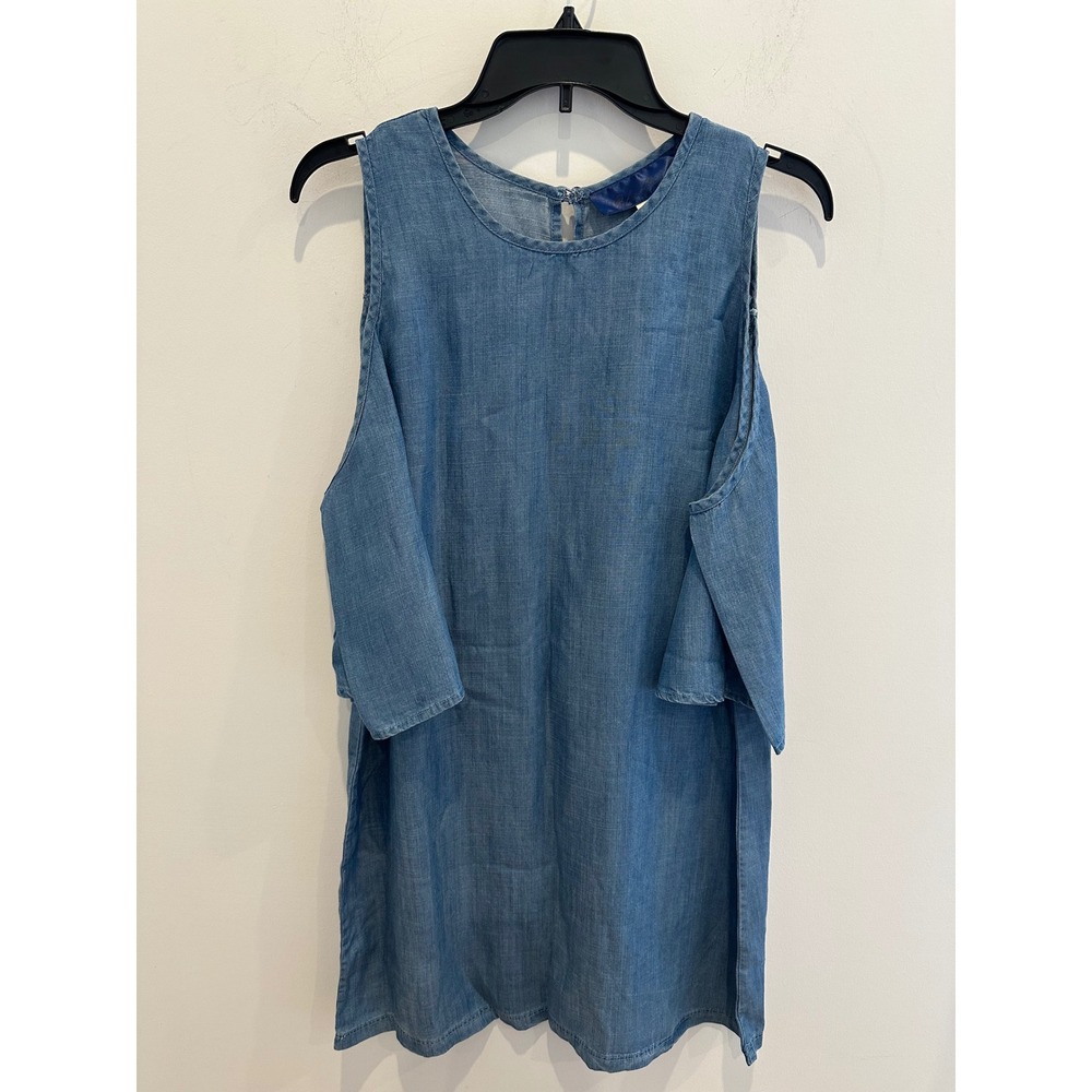Blue Rain Francesca's Chambray Cold Shoulder Tencel Shift Dress Denim Blue M